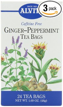 Alvita Tea Bags, Ginger-Peppermint, Caffeine Free, 24 tea bags [1.69 oz (48 g)] (Pack of 3)