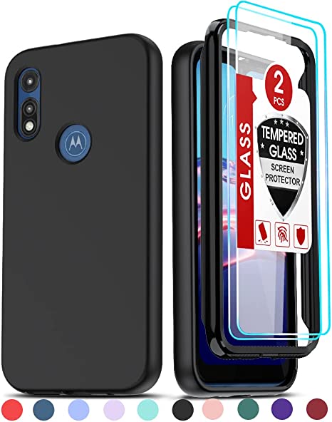 LeYi for Moto E Phone Case, Moto E Case with [2 x Tempered Glass Screen Protector] for Women Men, Full-Body Shockproof Soft Liquid Silicone Protective Phone Cover Case for Motorola Moto E 2020, Black