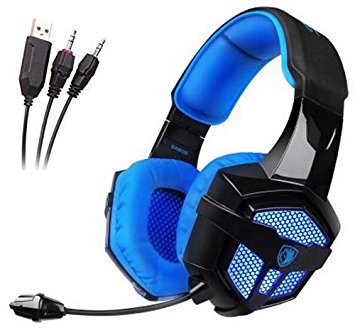 SADES SA806 Stereo Gaming Headset USB 3.5mm Blue Led Lighting Headphone with Microphone for [New Xbox One] Laptop PC PS4 Mac(Black-Blue)