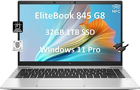 HP EliteBook 845 G8 14" FHD Business Laptop (AMD Ryzen 7 PRO 5850U, 32GB RAM, 1TB SSD, Beats i7-1165G7) 3-Year Warranty, 14-hr Battery Life, Backlit, Fingerprint, NFC, Webcam, IST HDMI, Win 11 Pro