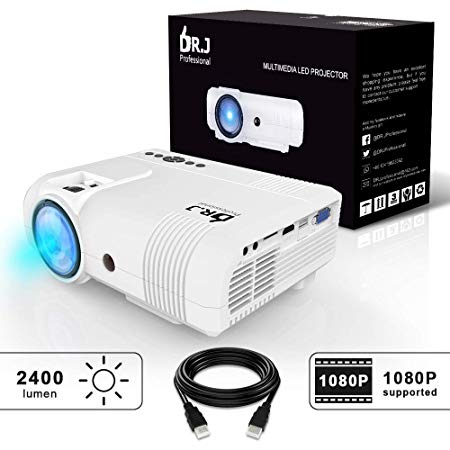 DR.J 2400Lumens Mini Projector Max. 170" Display, Full HD LCD Projector Compatible with HDMI/VGA/USB/TF/AV/Sound Bar/PS4/WII/XBOX/TV/FireTV Stick/TV BOX/Laptop [3 Years Warranty] (L8 Projector)