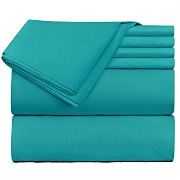 Nestl Extra Deep Pocket Sheets 6 Piece Teal Deep Pocket Queen Size Sheets Set - Hotel Ultar Deep Bed Sheet- Extra Deep Fitted Sheet Set - Super Deep Sheets fits 18 Inch to 24 Inches Mattress - 6 Piece