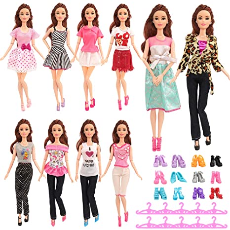 BM 30 Pcs Fashion Casual Handmade Doll Clothes Sets and Accessories for 11.5 Inch Dolls Includes 5 Dress   5 Sets Outfit   10 Pairs Shoes   10 Hangers