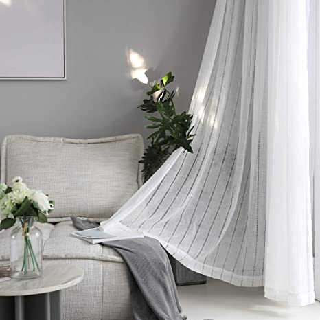 Home Brilliant Sheer Curtains White Voile Net Window Treatment Living Room Bedroom Curtains, 2 Panels, 96 inch Drop