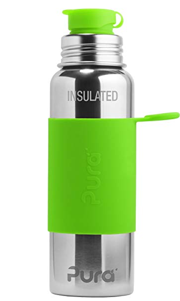 Pura Sport Vacuum Insulated 22 OZ / 650 ML Stainless Steel Water Bottle with Silicone Sport Flip Cap & Sleeve (Plastic Free, NonToxic Certified, BPA Free)