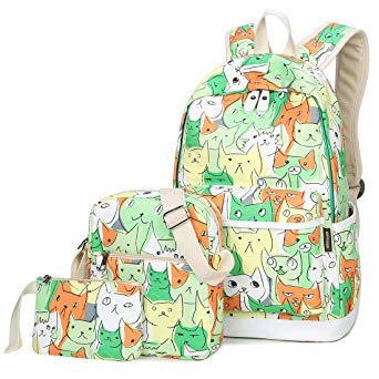 Kemy's 3 Pieces Girls School Backpack Set Cute Bookbag for Teens Water-Resistant