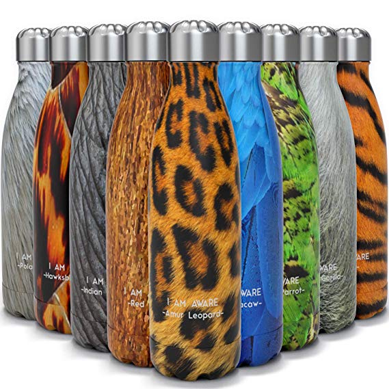 Tadge Goods Insulated Stainless Steel Water Bottle - Endangered Species Edition - Metal Thermo Style Bottles Great for Sports, Gym, Kids - Keeps Drinks Hot & Cold - 4 Sizes