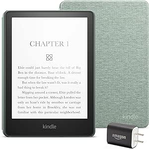 Kindle Paperwhite Essentials Bundle including Kindle Paperwhite (16 GB) - Agave Green - Without Lockscreen Ads, Fabric Cover - Agave Green, and Power Adapter