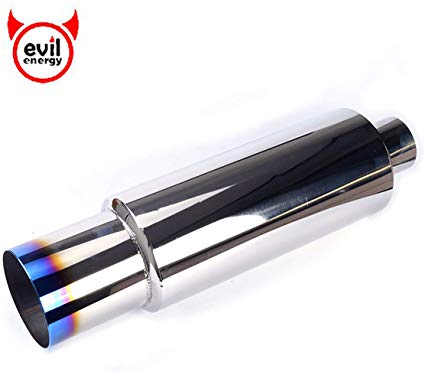 EVIL ENERGY 2.5" Inlet 4" Outlet N1 Burnt Exhaust Tip Muffler Stainless Steel Universal 18.6" Length