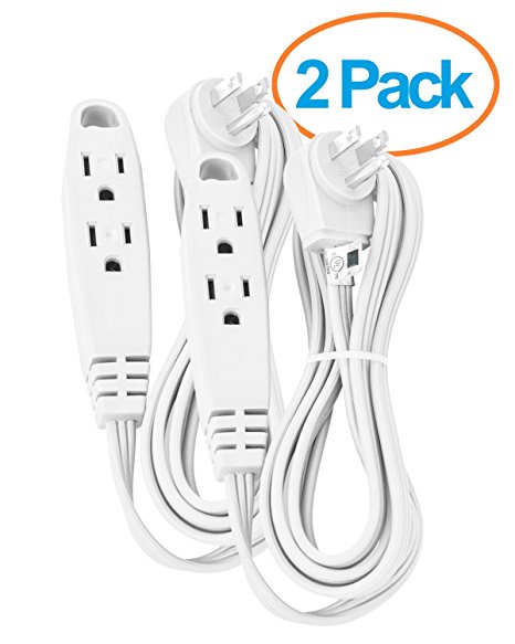 Aurum Cables 8-Feet 3 Outlet Extension Cord Indoor/Outdoor Extension Cord 16AWG 2 Pack - White - UL Listed