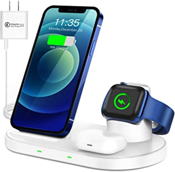 WAITIEE Wireless Charger 3 in 1 Stand for iPhone 12 and iWatch Series se 6/5/4/3/2/1 AirPods 2 / pro, QI Charger 15W Fast Charging Dock Accessories iPhone 12/11/11 Pro/ 11 Pro Max/XS/XR/X/8/8 Plus