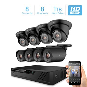 Amcrest ProHD 1080P 8CH Video Home Security Camera System with 8 x 2MP (1920TVL) IP67 Bullet & Dome Outdoor Surveillance Cameras, 98ft Night Vision, Pre-Installed 1TB Hard Drive, (AMDV20M8-4B4D-B)
