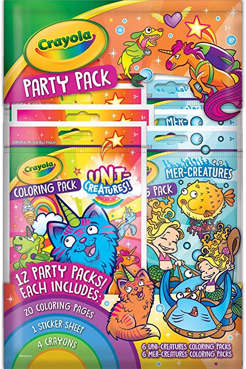 Crayola Coloring Book Party Favors, Uni-Creatures & Mer-Creatures, 12 Coloring Packs, Gift, 04-0976, Multi