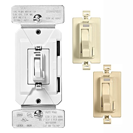 Eaton TAL06P1-C1 AL Series 300W All Load 3-Way & Single Pole Toggle Dimmer with Preset and Color Change Kit, Almond, White, Ivory
