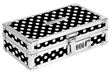 Vaultz Locking Supply Box, 8.5 x 2.5 x 8.5 Inches, Black and White Polka Dot (VZ03712)