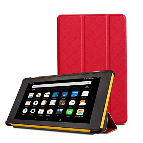 NUYEA Case For Fire 7 (2017 Released) - Ultra Slim Lightweight PU Leather Folio Case with Smart Auto Wake/Sleep for Fire HD 7 (Red)