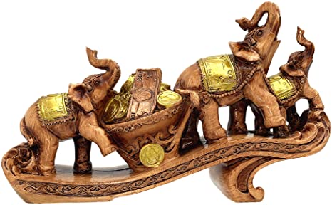Trunk up Lucky Elephants Carring Money Statue Figurine Housewarming Congratulation for Wealth