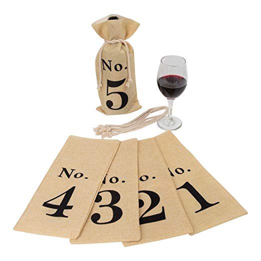 Houseables Wine Tasting Bags, Blind Bottle Cover with Rope, 6”x14”, 5 Pk, Polyester Fiber Bag, Brown, Numbered Blinders, Reusable Wraps, Taste Test Set, Gift Supplies, Themed Dinner Party Games