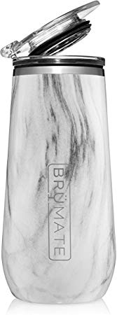 BrüMate 12oz Insulated Champagne Flute With Flip-Top Lid - Made With Vacuum Insulated Stainless Steel (Carrara)