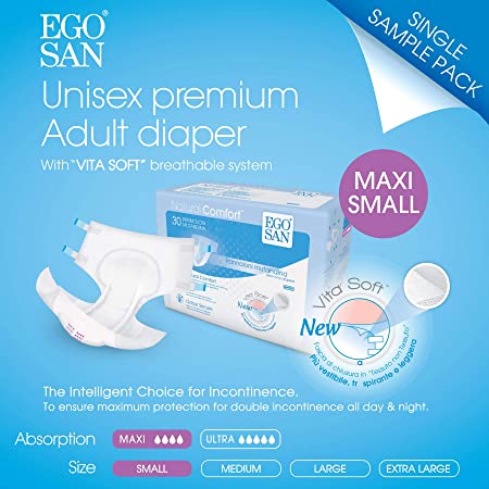 EGOSAN Maxi Incontinence Adult Diaper Brief Maximum Absorbency and Adjustable Tabs for Men and Women (Small Sample, Diapers)
