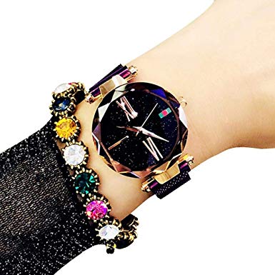 Idomeo Women Wrist Quartz Watch Stars Pattern Digital Fashion Magnet Watch Wrist Watches