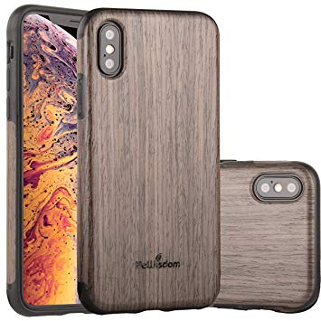 NeWisdom iPhone Xs Case Wood, iPhone X S Wood Case Unique Thin Slim Soft Protective Anti-Shock Shockproof (5.8" iPhone 2018 BlackRose)