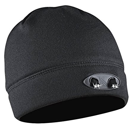 LED Beanie Hat - 4 Ultra Bright Lights - Luxury Compression Fleece - Black - Hands Free - Super Comfortable and Warm - Huggabe Lighted Hat Makes Path Visible up to 72 Feet Away