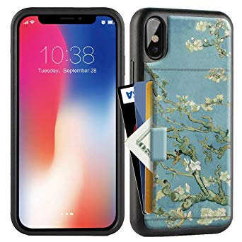 ZVE Case for Apple iPhone Xs and X, 5.8 inch, Wallet Case with Credit Card Holder Slot Slim Leather Pocket Protective Case Cover for Apple iPhone Xs and X 5.8 inch (Aries Series)- Van Gogh Bloom