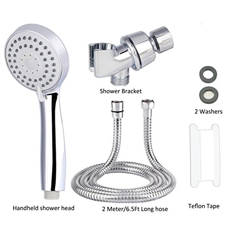 KASUNY High Pressure Handheld Shower Head Set Suit for Low Water Pressure Condition with 6.5 Feet/2Meter Long Shower Hose Shower Bracket and Teflon Tape Included-Chrome