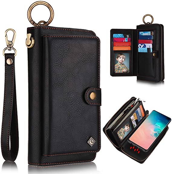 XRPow Galaxy S20 Plus Case, S20  Case Wallet, [2 in 1] [Magnetic Detachable] Zipper Wallet Folio Case [Wrist Strap] Slim Shock Back Cover with Credit Card Purse for Samsung Galaxy S20 Plus - Black