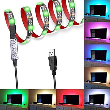 ZC-ECC LED TV Backlight 5V Multi Color Changing Waterproof Flexible USB LED Strip Light (1M 3key Online Control)