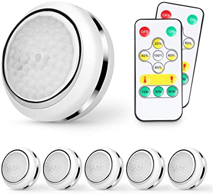 Led Puck Lights,Wireless Under Cabinet Lighting,Battery Powered Touch Night Lights Under Counter Lights, Led Closet Lights Battery Operated with Remote Control Dimmer & Timing Function,6 Pack