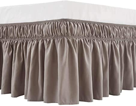 MEILA Bed Skirt, Easy to Install Wrap Around Dust Ruffled Taupe Skirts for Queen and King Beds 16 Inch Drop