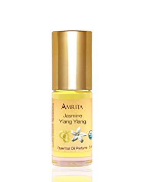 Amrita Aromatherapy: Organic Jasmine Ylang Ylang Essential Oil Perfume, 100% Natural & Alcohol-Free (5ml - Roll On Applicator)