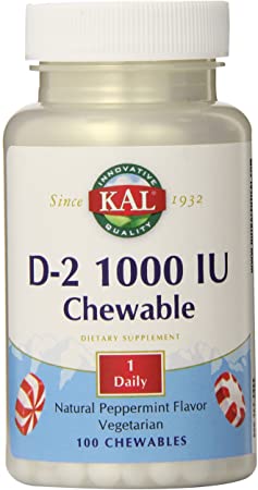 KAL D-2 1000 IU Chewable Tablets, Peppermint, 100 Count