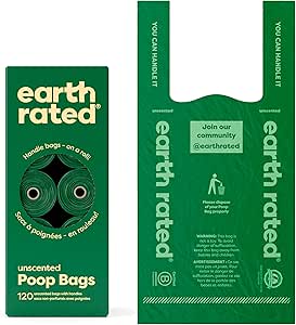 Earth Rated Dog Poop Bags with Tie Handles on Refill Rolls, Extra Wide, Easy-Tie Opening, Guaranteed Leak-Proof, Unscented, 120 Count