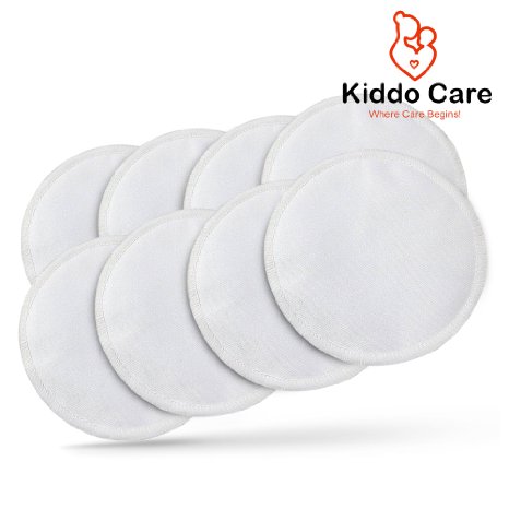 #1 BEST Washable Organic Bamboo Nursing Pads -8 PACK (4 pairs)- Reusable Breast Pads,Bra pads, Leakproof, Ultra soft, Waterproof, Hypoallergenic breastfeeding pads, absorbent pads,   2 FREE Ebooks !!