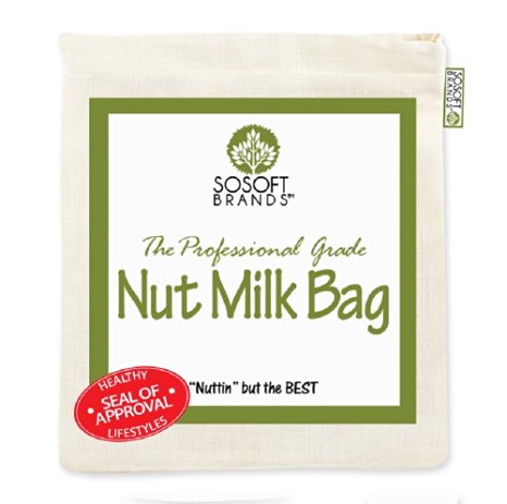 Sosoft Brands Nut Milk Bag (2 Pack) - Big 12in X12in Professional Grade - Reusable Almond Milk Bag & All Purpose Strainer - Fine Mesh Nylon Cheesecloth & Cold Brew Coffee Filter - Free Recipes & Videos