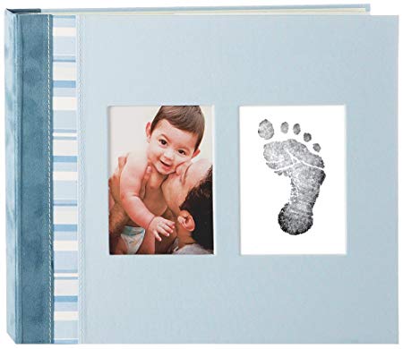 Pearhead Blue Suede Binding Classic Baby Memory Book with Clean-Touch Ink Pad Included, Blue