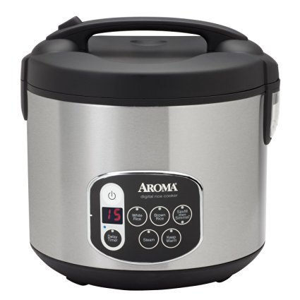 Aroma ARC-1010SB 20-Cup, Cooked Digital Rice Cooker and Food Steamer, Black/Silver