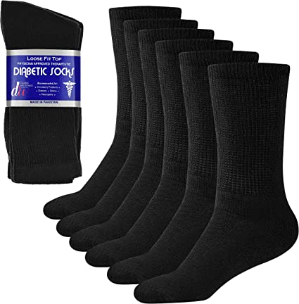 Diabetic Socks For Men and Women Loose Fit Non-Binding Cotton Crew Socks 6 Pairs