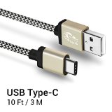 USB Type-C Cable Cambond 10ft Long Braided USB-C with Reversible Connector for Nexus 6P Nexus 5X OnePlus Two New Macbook 12 inch Google ChromeBook Pixel Nokia N1 Pixel C and More Gold