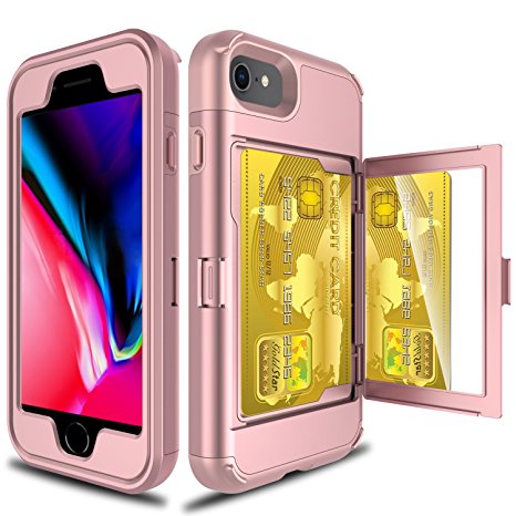 iPhone 8 Plus Case, iPhone 7 Plus Wallet Case, Elegant Choise Heavy Duty Shockproof Defender Wallet Case with Hidden Back Mirror and Card Holder Protective Case Cover for iPhone 8 Plus (Rose Gold)