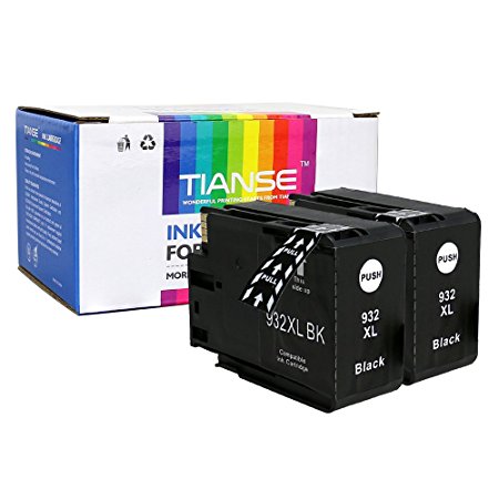 TIANSE 2 Pack Black Compatible Replacement for HP 932XL Ink Cartridges High Yield Compatible With HP Officejet 6700 Premium 6600 6100 7110 7610 7612 7510 PRO 7740