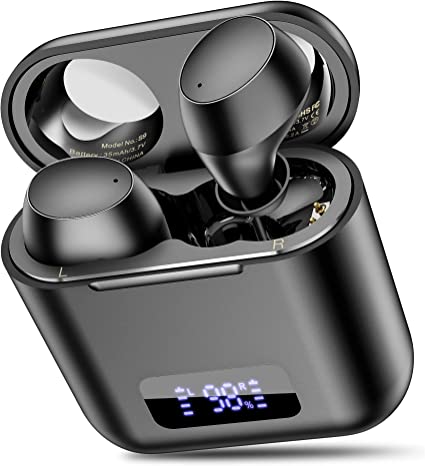 Wireless Earbuds,Bluetooth Earbuds with Wireless Charging Case LED Power Display Light-Weight Premium Deep Bass Stereo in-Ear Earphones Built-in Mic 40 hrs