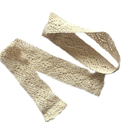 ZH.H 1 Pair Handcrafted Openwork Crochet Cotton Holdbacks Curtain Straps Decorative Tie-Backs, 16 inches Long(Cream Color)