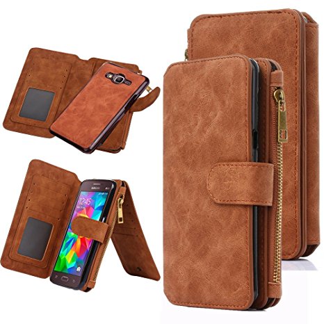 Galaxy Grand Prime Case, CaseUp 12 Card Slot - [Zipper Storage] Leather Wallet Case Cover With Detachable Magnetic Case For Samsung Galaxy Grand Prime (G530 G530H G530F G530M G530T S920C)