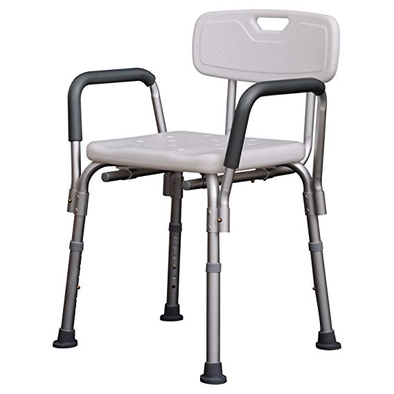 HOMCOM Adjustable Shower Bench, Portable Medical Stool with Adjustable Back and Armrest for Mobility