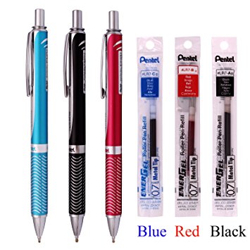 Pentel Energel Alloy RT Gel Pen Medium Point Metal Tip Ballpoint Pen Black ink   Refill (3 Pack)