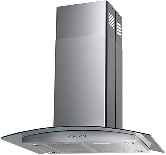 Blue Ocean 30" RH668I Tempered Glass Stainless Steel LED Light Island Mount Kitchen Range Hood | 900 CFM | PRO PERFORMANCE | 3 Speed Exhaust Fan | Ducted/Ductless Convertible Duct